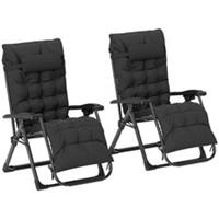Outsunny 2 PCS Reclining Zero Gravity Chair Folding Lounger Cushion Black