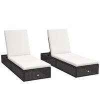 Outsunny Rattan Sun Loungers Set of 2, Recliner Chairs, Adjustable Back, Brown