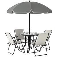 Outsunny 6 Pieces Garden Furniture Set with Parasol, Folding Chairs, Cream