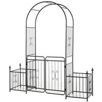Outsunny Metal Garden Arbor Arch Gate w/ 2 Side Planter Boxes & Vine Frame