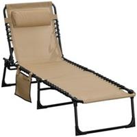 Outsunny Lounger Folding Reclining Camping Bed 5-position Adjustable Beige