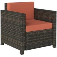 Outsunny Rattan Garden Armchair, Cushioned Single Rattan Chair, Brown/Orange