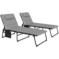 Outsunny Folding Sun Loungers Set of 2, Reclining Sun Bed, Light Grey