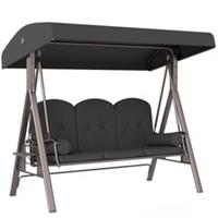 Outsunny 3 Seat Garden Swing Chair Patio Steel Swing Bench w/ Cup Trays Grey