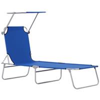 Outsunny Folding Chair Sun Lounger w/ Sunshade Garden Recliner Hammock Blue