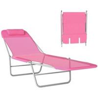 Outsunny Adjustable Sun Bed Garden Lounger Recliner Relaxing Camping Pink