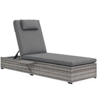 Outsunny Rattan Sun Lounger, Garden Recliner w/ 5-Level Back, Cushion, Grey