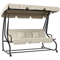 Outsunny 2-in-1 Garden Swing Chair for 3 Person w/ Adjustable Canopy, Cream