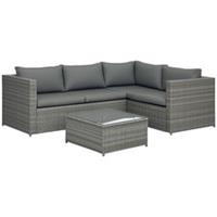 Outsunny 3Pcs Rattan Corner Sofa Set with Coffee Table, Cushion, Grey
