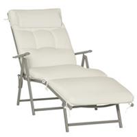 Outsunny Sun Lounger Recliner Foldable Padded Seat Adjustable Texteline White