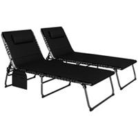 Outsunny Folding Sun Loungers Set of 2, Reclining Sun Bed, Black