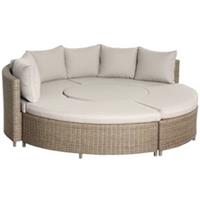 Outsunny 5 PCs Outdoor Rattan Lounge Chair Round Daybed Table Set w/ Cushion