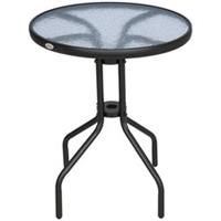 Outsunny 60 cm Round Garden Side Table, Glass Top Garden Bistro Table, Black