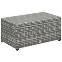 Outsunny Outdoor Coffee Table, Glass Top Rattan Side Table, Light Grey
