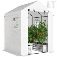 Outsunny Mini Greenhouse Outdoor Greenhouse with Roll Up Door, White