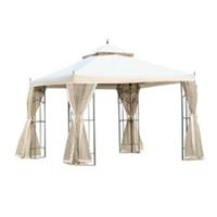 Outsunny 3x3m Garden Gazebo Double Top Canopy w/ Mesh Cream White, Refurbished