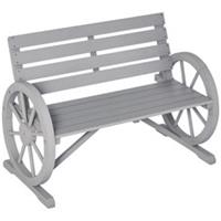 Outsunny 2 Seater Garden Bench w/ Wooden Cart Wagon Wheel Grey