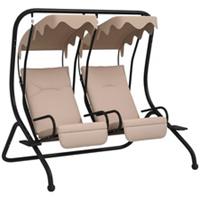 Outsunny Canopy Swing 2 Separate Relax Chairs w/ Handrails, Cup Holders Beige