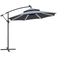 Outsunny 3(m) Cantilever Parasol Hanging Banana Umbrella w/ lights, Grey