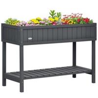 Outsunny Wooden Herb Planter Stand 8 Cubes Bottom Shelf Raised Bed Dark Grey