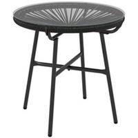 Outsunny Rattan Side Table w/ Tempered Glass Tabletop, Black