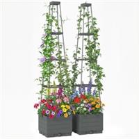 Outsunny 2 Pack Raised Garden Bed with Trellis and Removable Drainage Tray