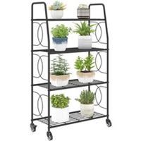 Outsunny 4-Tier Metal Plant Stand, Plants Display Rack with Lockable Wheels