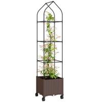 Outsunny Raised Garden Bed Tomato Cage with Trellis, Drainage Holes, Brown