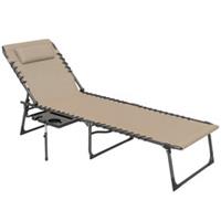Outsunny Folding Sun Lounger with 5-Level Back, Cup Holder, Beige