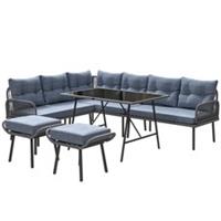 Outsunny Sectional Outdoor Furniture with Glass Top Table, Charcoal Grey