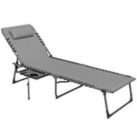 Outsunny Folding Sun Lounger with 5-Level Back, Cup Holder, Grey