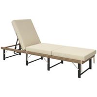 Outsunny Folding Rattan Sun Lounger with Adjustable Back, Cushion, Natural