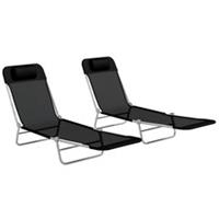 Outsunny 2 Pieces Sun Loungers Foldable Reclining Chair with Headrest Black