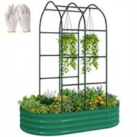 Outsunny 5 x 3 x 6ft Galvanised Raised Garden Bed with Trellis, Green