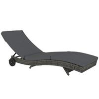 Outsunny Outdoor Rattan Sun Lounger with Reclining Back, Wheels, Dark Grey