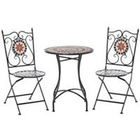 Outsunny 3PCs Garden Set 1 Ceramic Tile Round Table and 2 Foldable Chairs