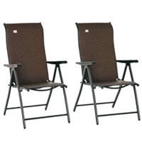 Outsunny 2PC Outdoor Rattan Folding Chairs, Adjustable Backrest Brown, Refurbish