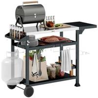 Outsunny Stainless Steel Barbecue Grill Cart with Folding Side table, 2 Wheels