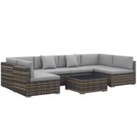 Outsunny 7PC Rattan Garden Furniture Set Coffee Table Buckle Structure, Grey