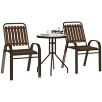 Outsunny Stackable Patio Bistro Set, 3 Pieces Garden Furniture Set, Brown