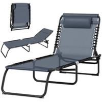 Outsunny Folding Beach Chair Chaise Lounge 4 Adjustable Positions, Grey