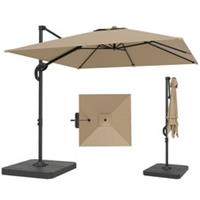 Outsunny 2.4 x 2.4 m Cantilever Parasol w/ Umbrella Weights, Khaki