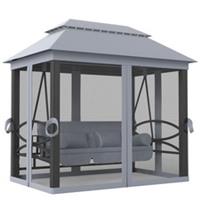 Outsunny 3 Person Canopy Gazebo Swing Outdoor Patio Lounge w/ Mesh Walls, Grey