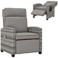 Outsunny Rattan Garden Recliner Sun Lounger w/ Flip Table, Mixed Grey/Grey
