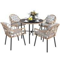 Outsunny 5 Piece Patio Rattan Dining Set w/ Removable Cushions, Light Brown