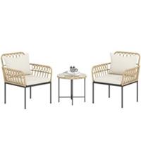 Outsunny 3 Piece Rattan Bistro Set, Balcony Table and Chairs with Cushions