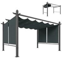 Outsunny Garden Pergola with Retractable Roof Canopy, Dark Grey