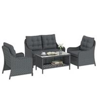 Outsunny 4 Piece Rattan Patio Furniture Set with Removable Cushion Covers