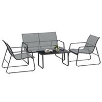 Outsunny 4 Piece Garden Furniture Set Patio Sofa Set w/ Chairs, Glass Top Table