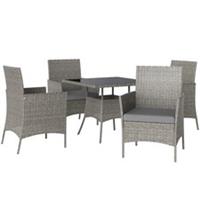 Outsunny Rattan Outdoor Dining Table and Chairs for 4, Light Grey